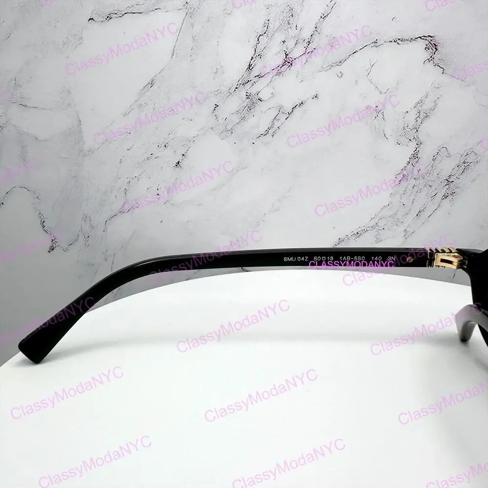 New MIU MIU Sunglasses Black Acetate Slim Round Gold Metal Logo Authentic Women